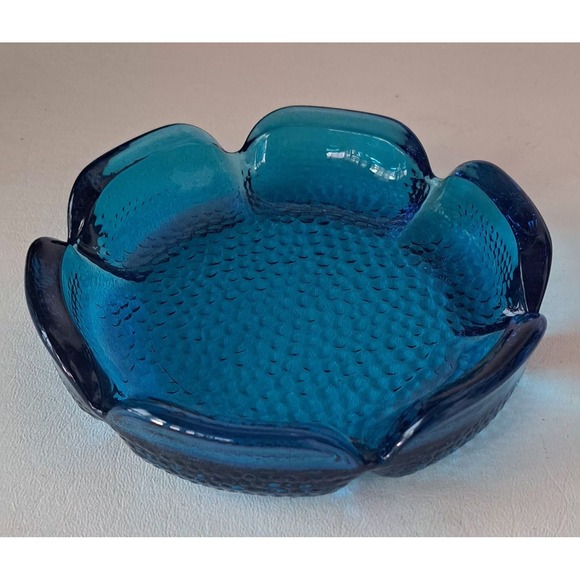 BLENKO Other - Blue Blenko Pebbled Glass Flower Lotus Ashtray Excellent Condition